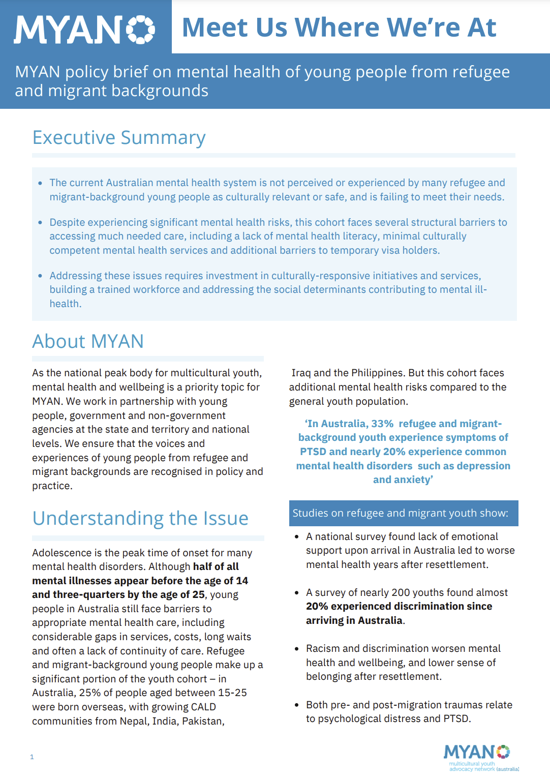 MYAN Policy Brief - Mental Health of Young People from Refugee and Migrant Backgrounds - 2023