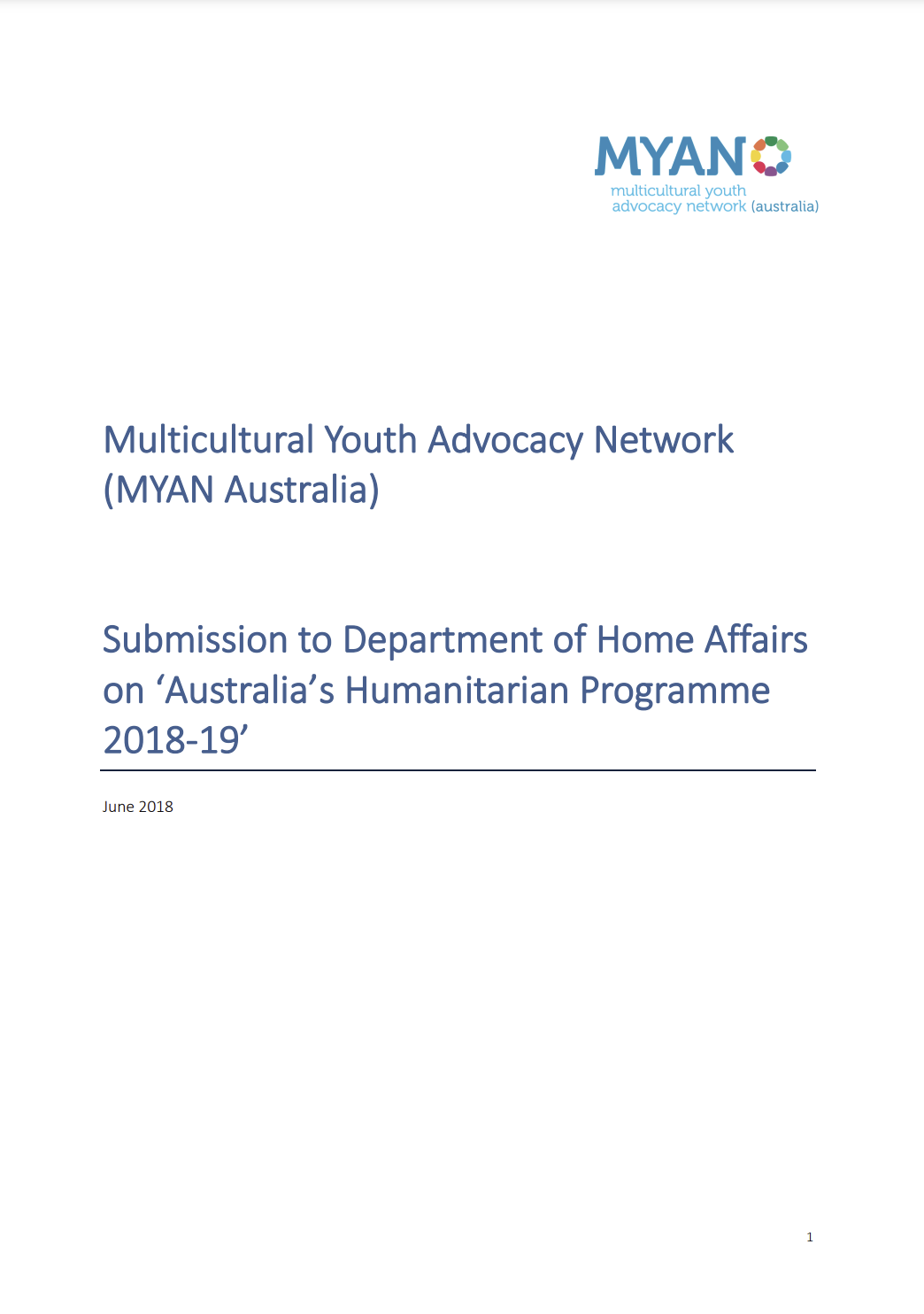 MYAN Australia Submission on Strengthening the Commitments for Australian Citizenship and Other Measures Bill 2018 - July 2018