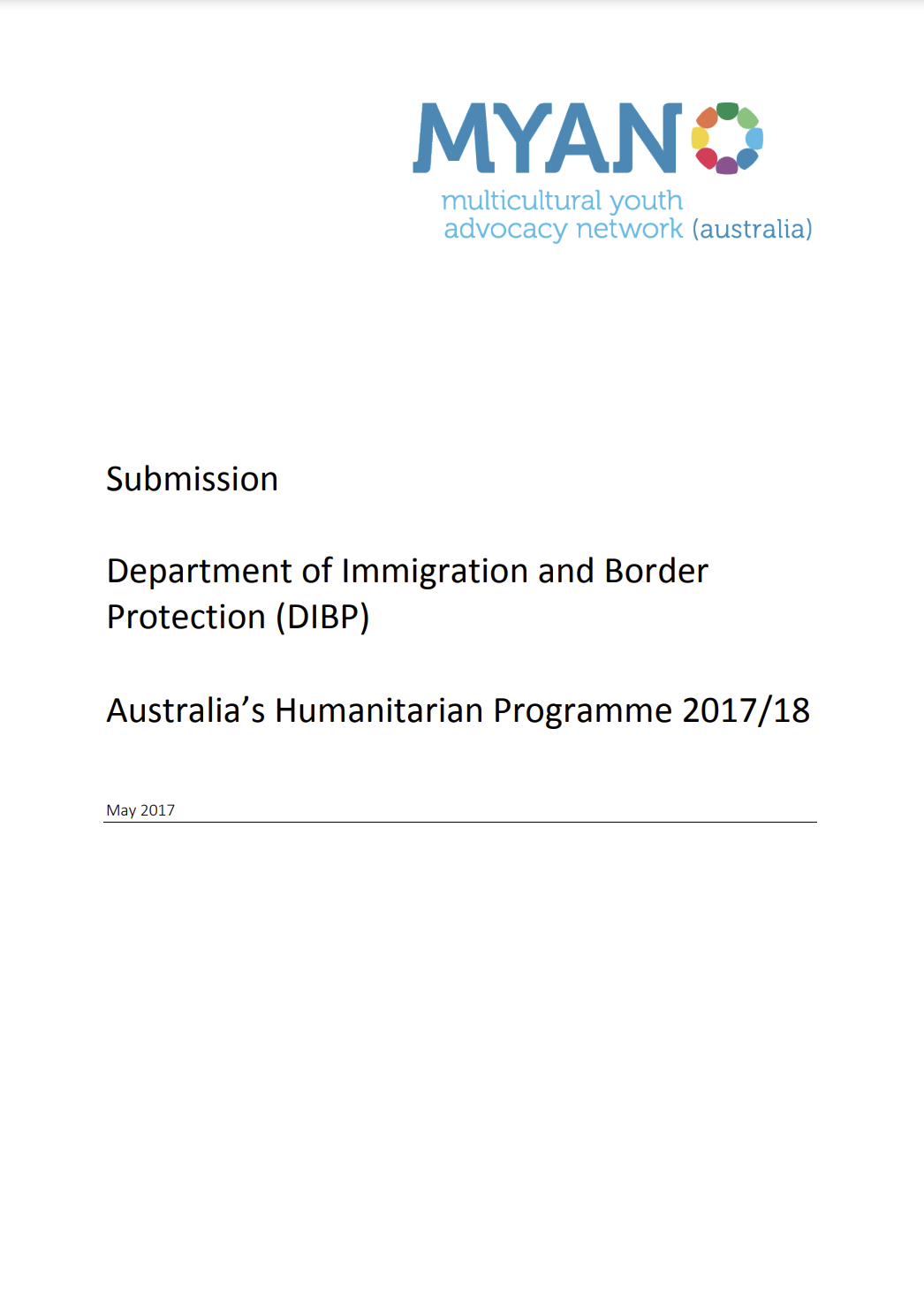 MYAN Australia Submission on Australia’s Humanitarian Programme 2017-18 - May 2017