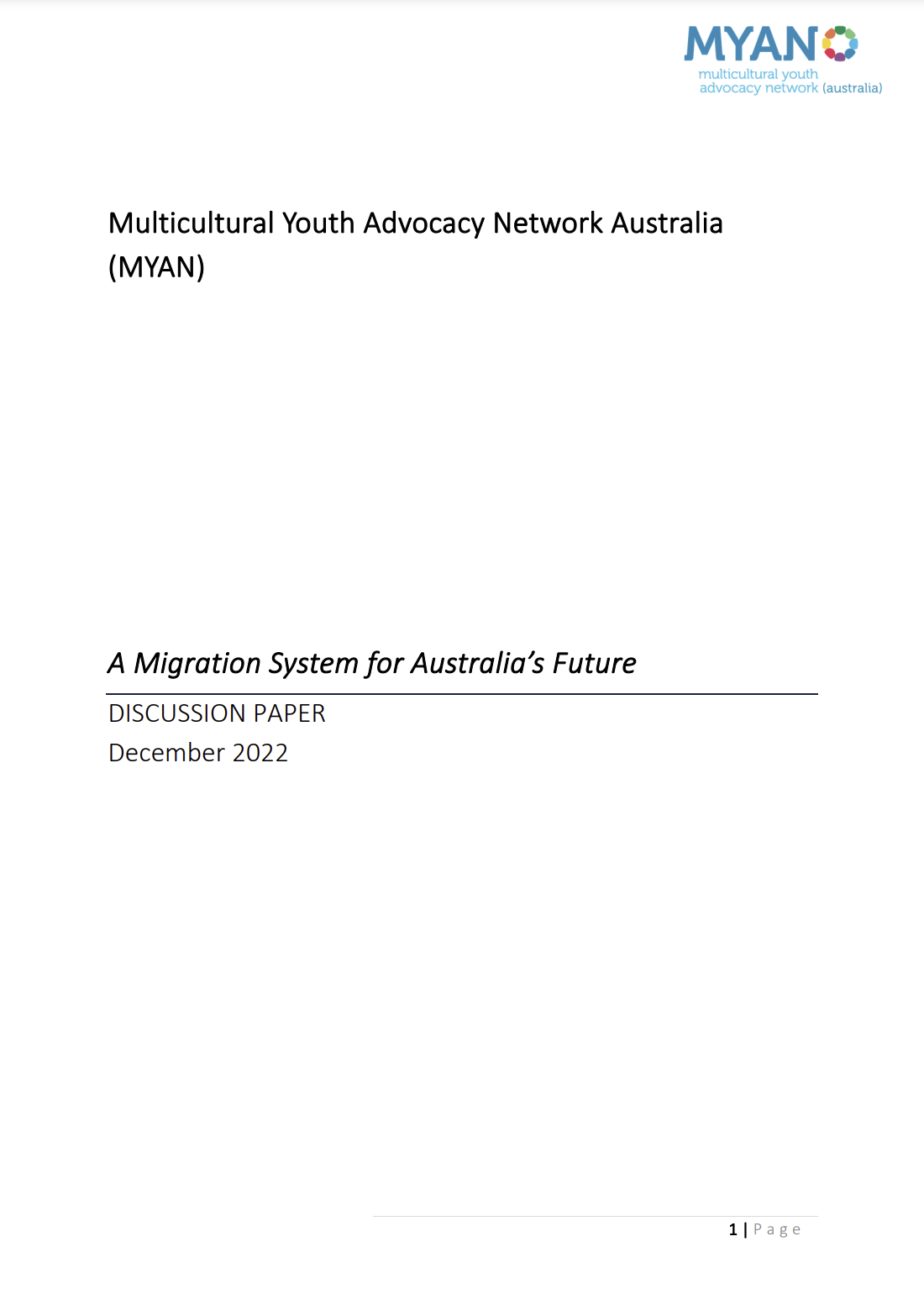 MYAN Submission on A Migration System for Australia’s Future Discussion Paper - December 2022