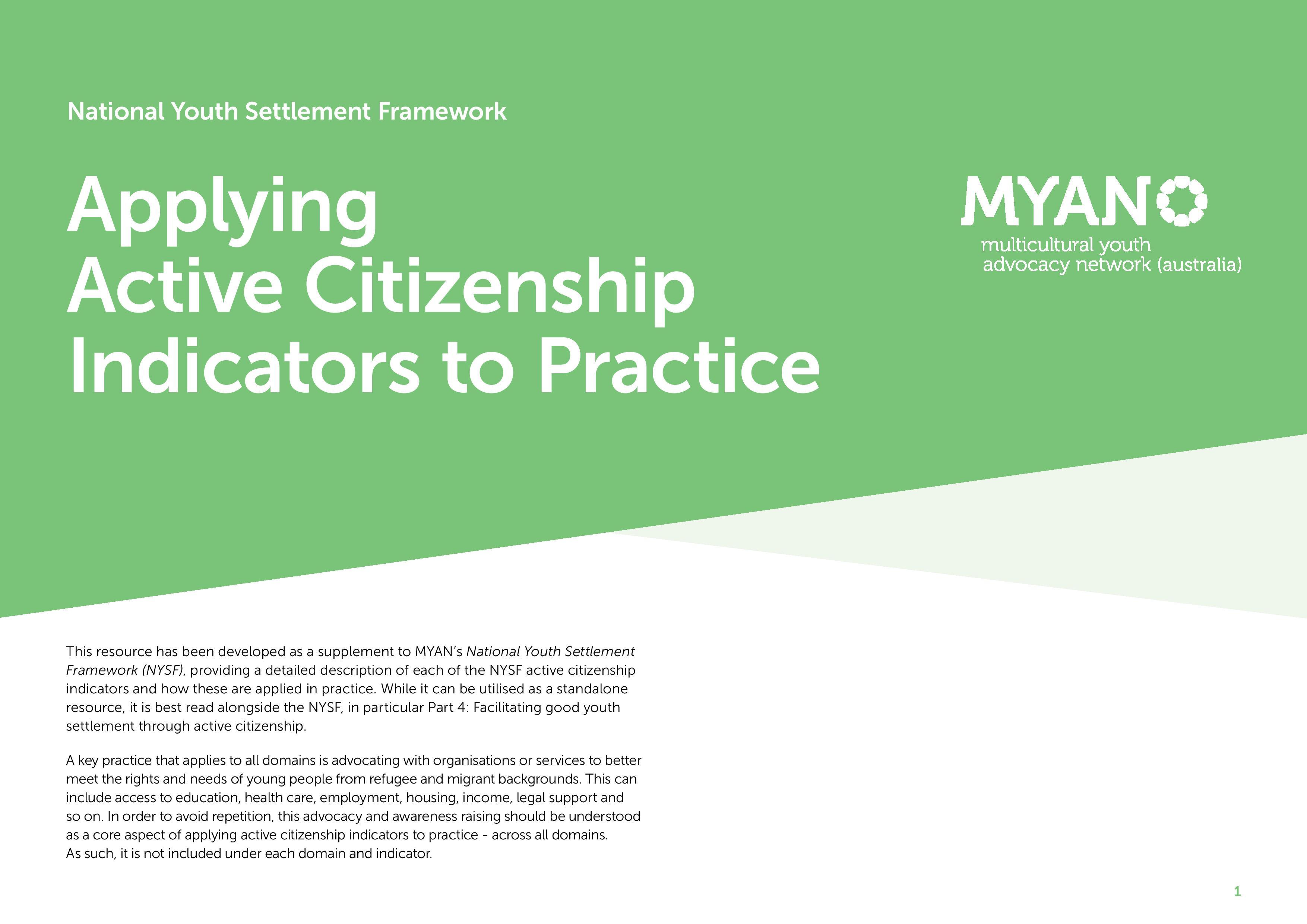 MYAN NYSF Applying Active Citizenship Indicators to Practice