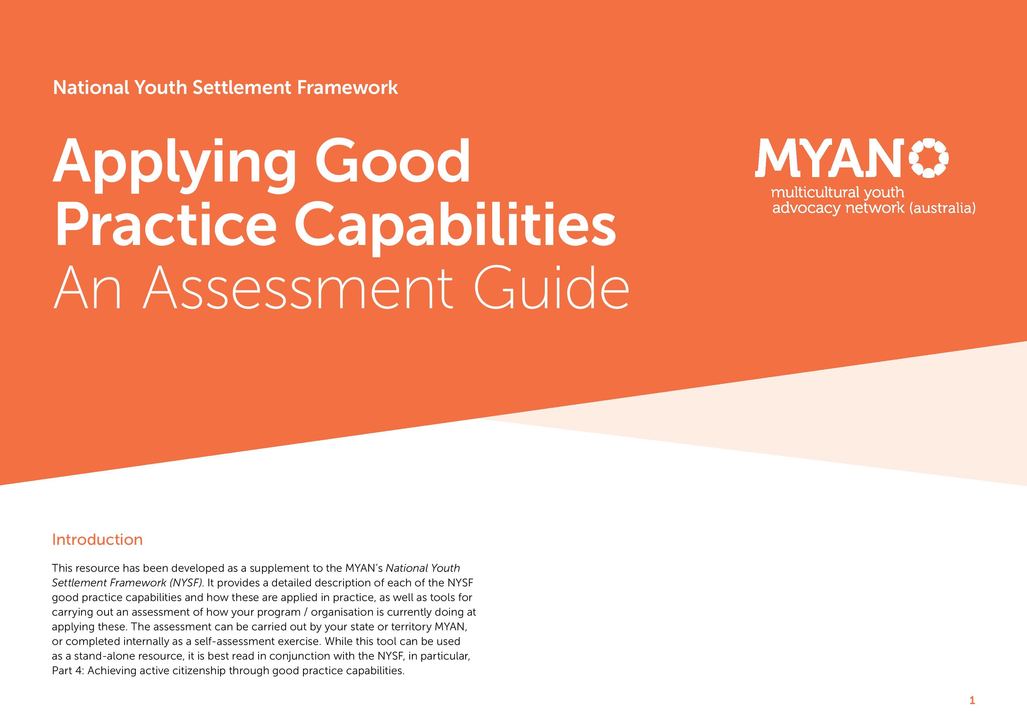 MYAN NYSF Applying Good Practice Capabilities – Self Assessment Guide